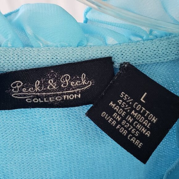 Peck & Peck Collection Women's Blue Ruffled Cardigan Sweater Size L - Picture 5 of 5